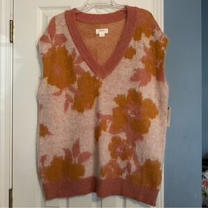 Maeve by Anthropologie Oversized Knit V-Neck Floral Vest